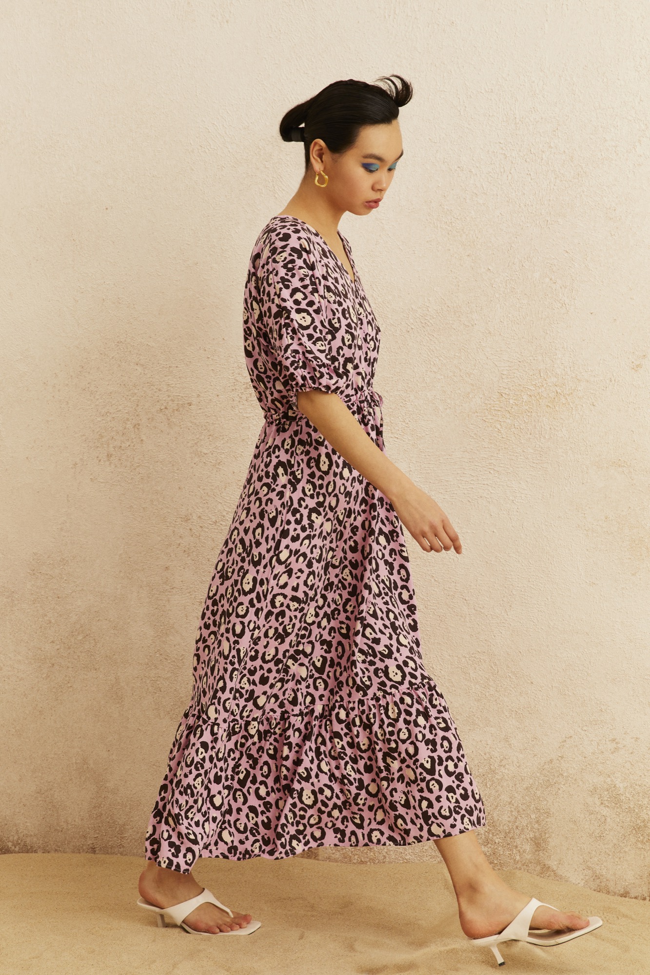 Leopar Desenli Midi Elbise