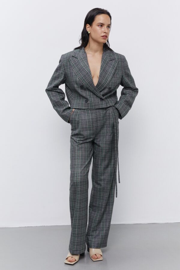 Ekose Crop Blazer - Ekose Palazzo Pantolon