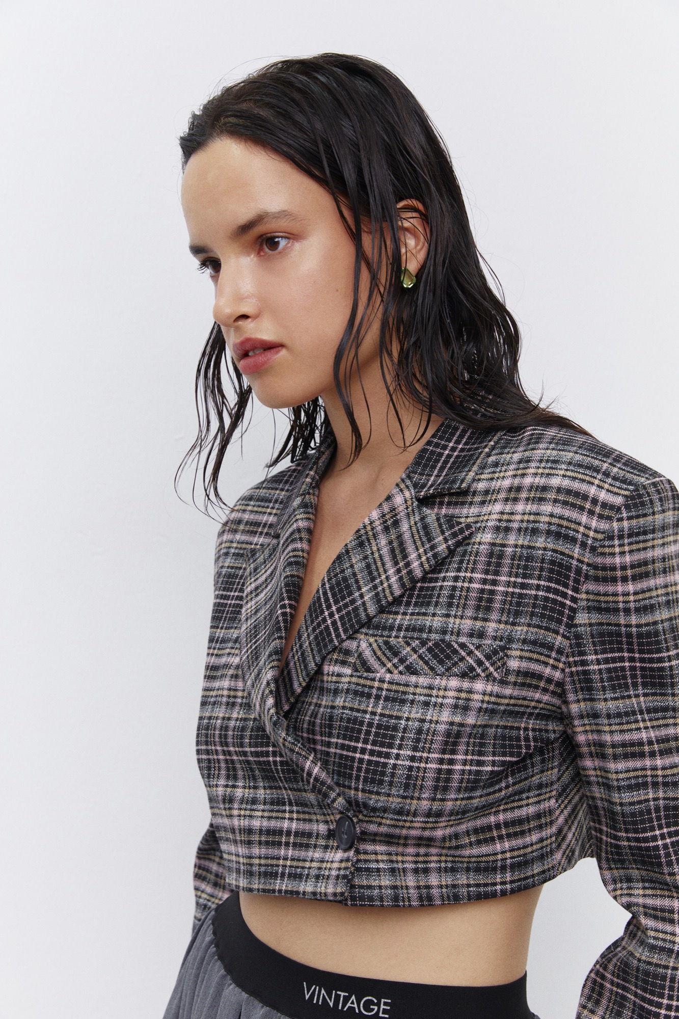 Ekose Crop Blazer Ceket