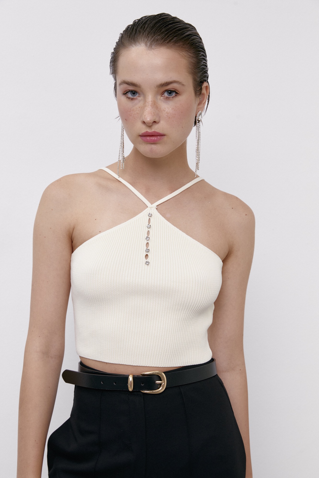 Taş Detaylı Triko Crop