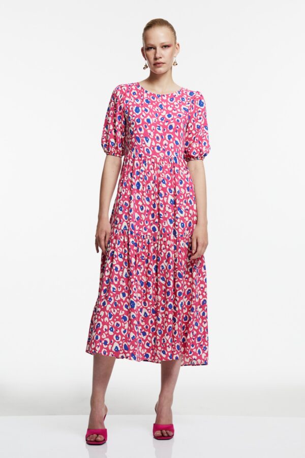 Leopar Desenli Midi Elbise