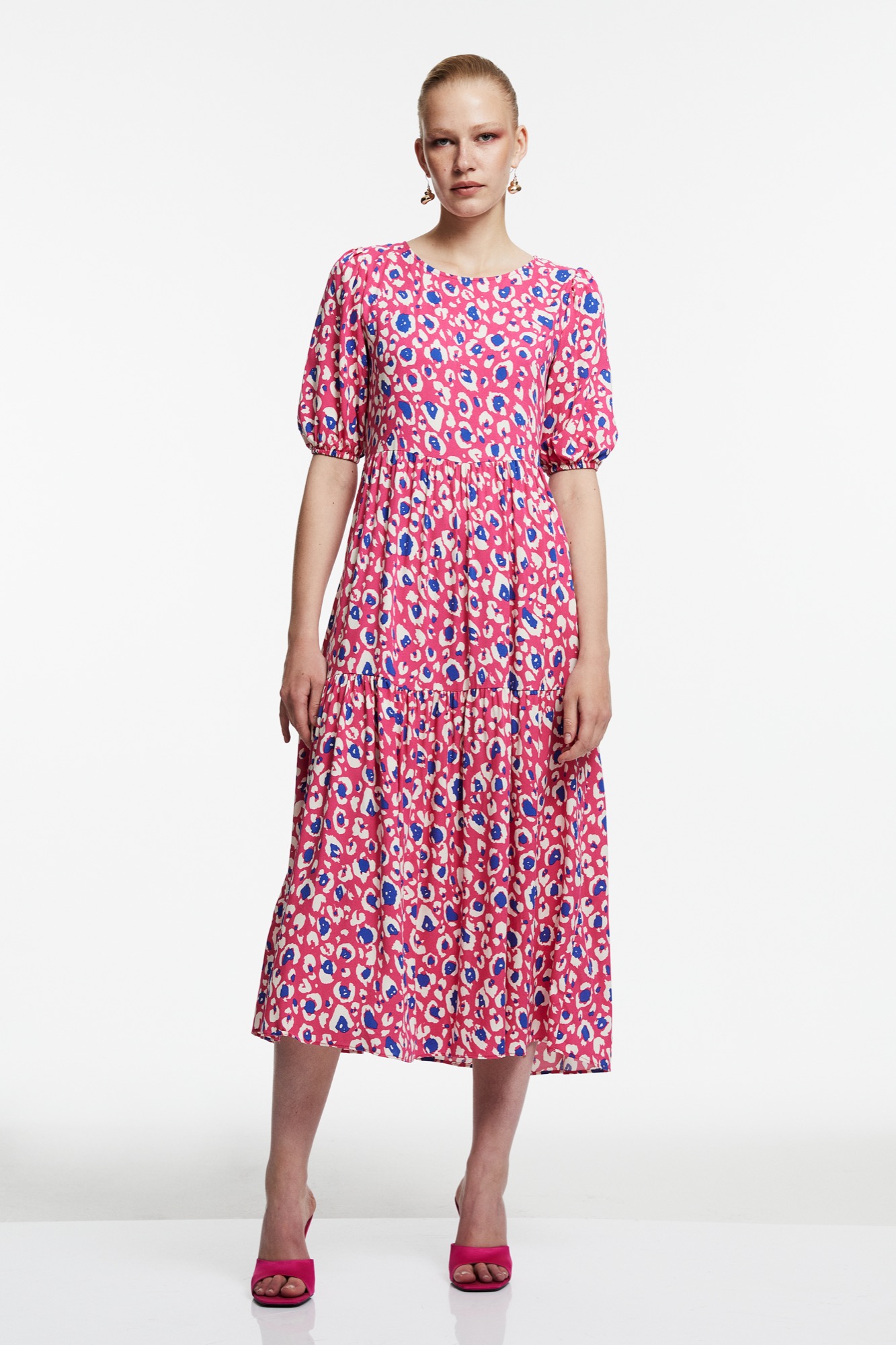 Leopar Desenli Midi Elbise