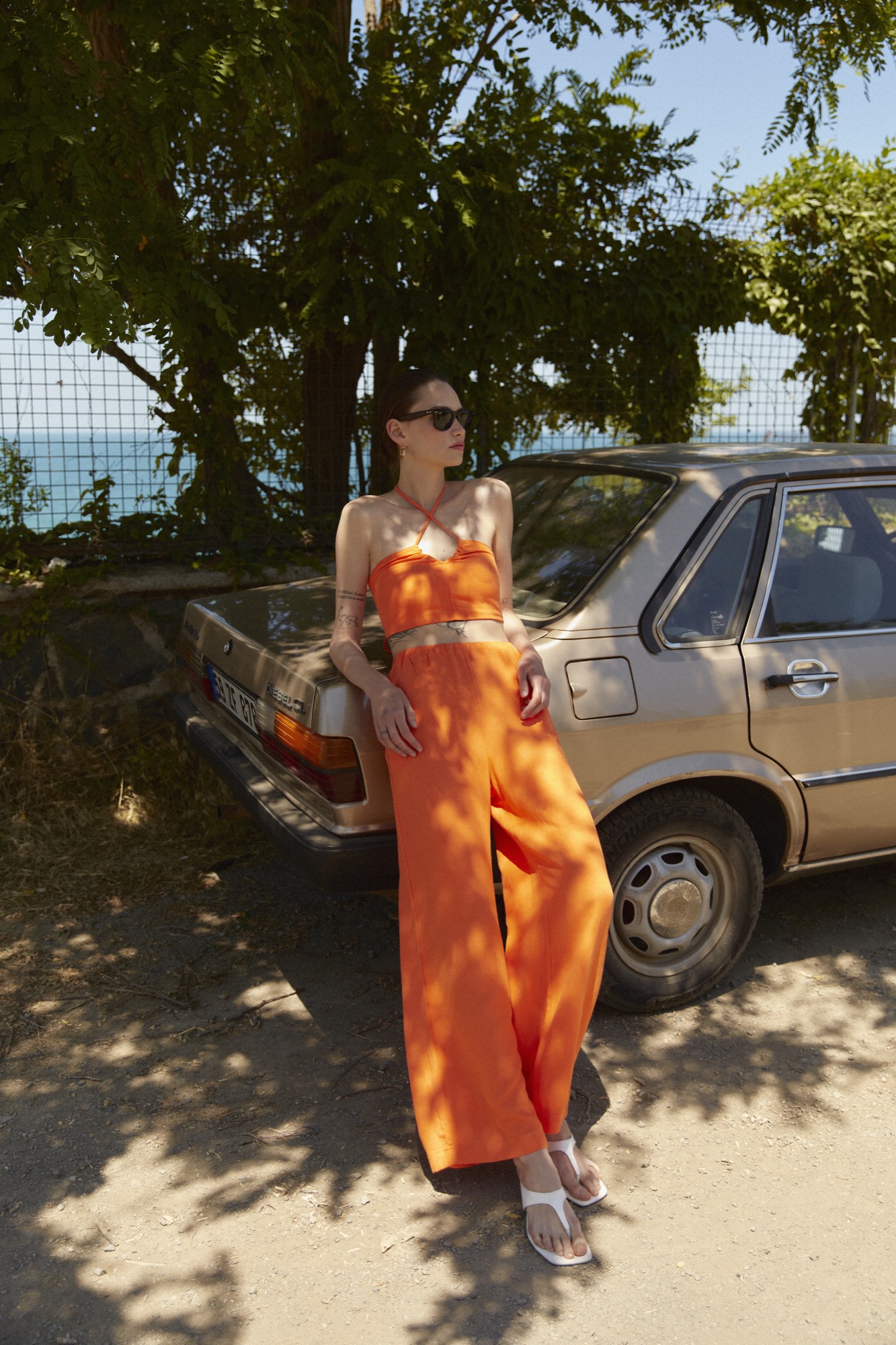 Keten Crop-Pantolon Takım