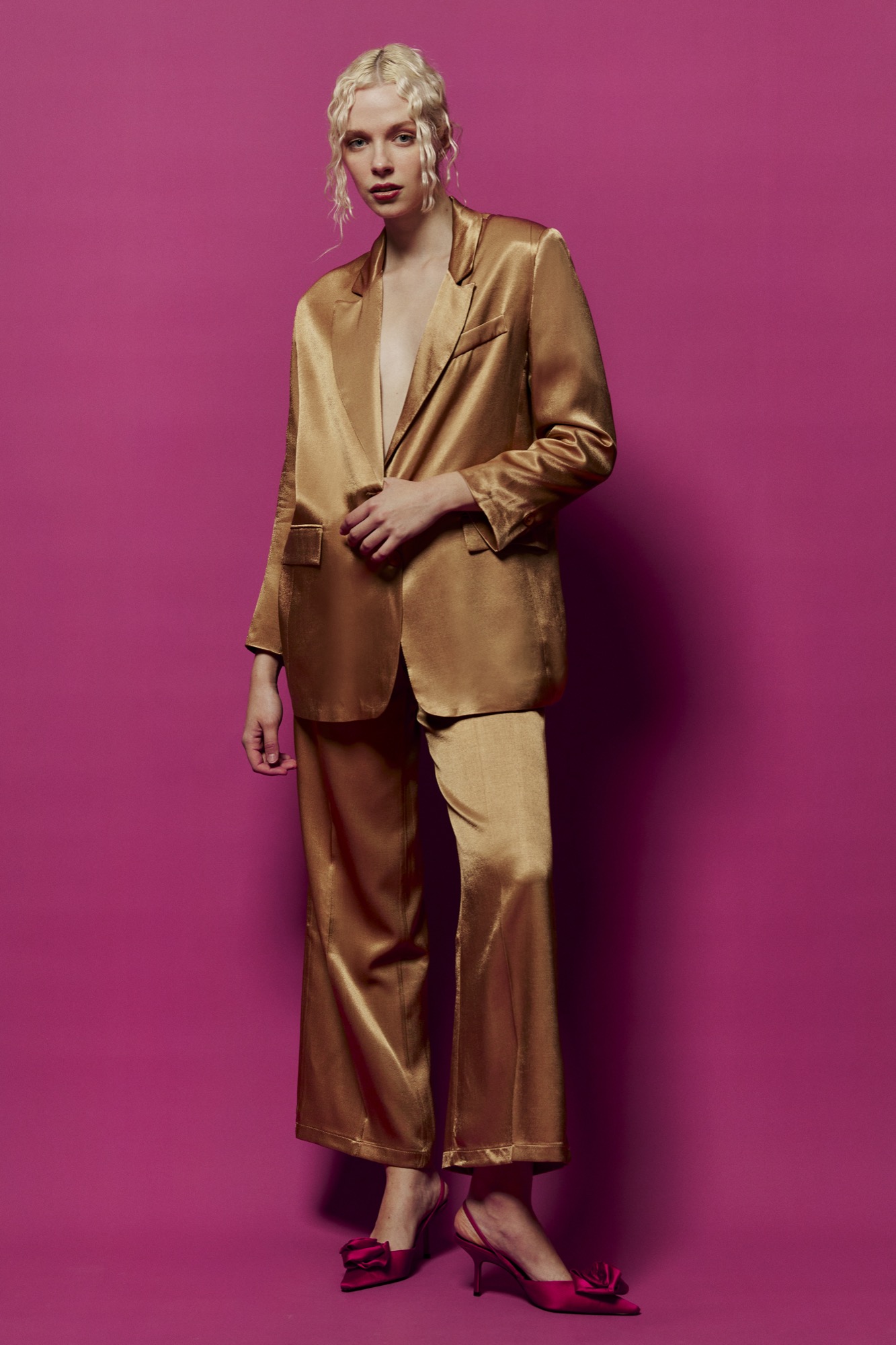 Saten Blazer Ceket - Pensli Saten Pantolon