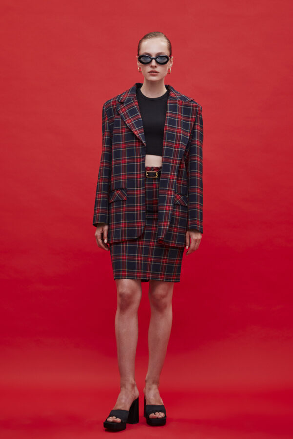 Oversize Ekose Ceket - Ekose Kalem Etek