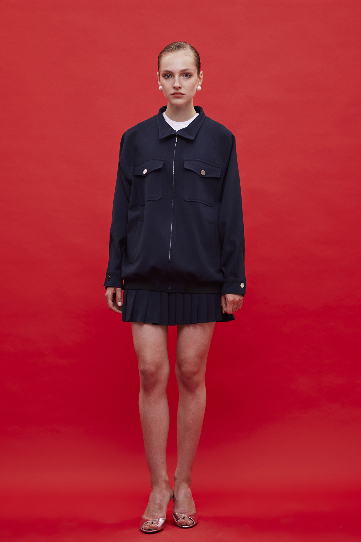 Tasarım Oversize Bomber - Tasarım Pileli Etek
