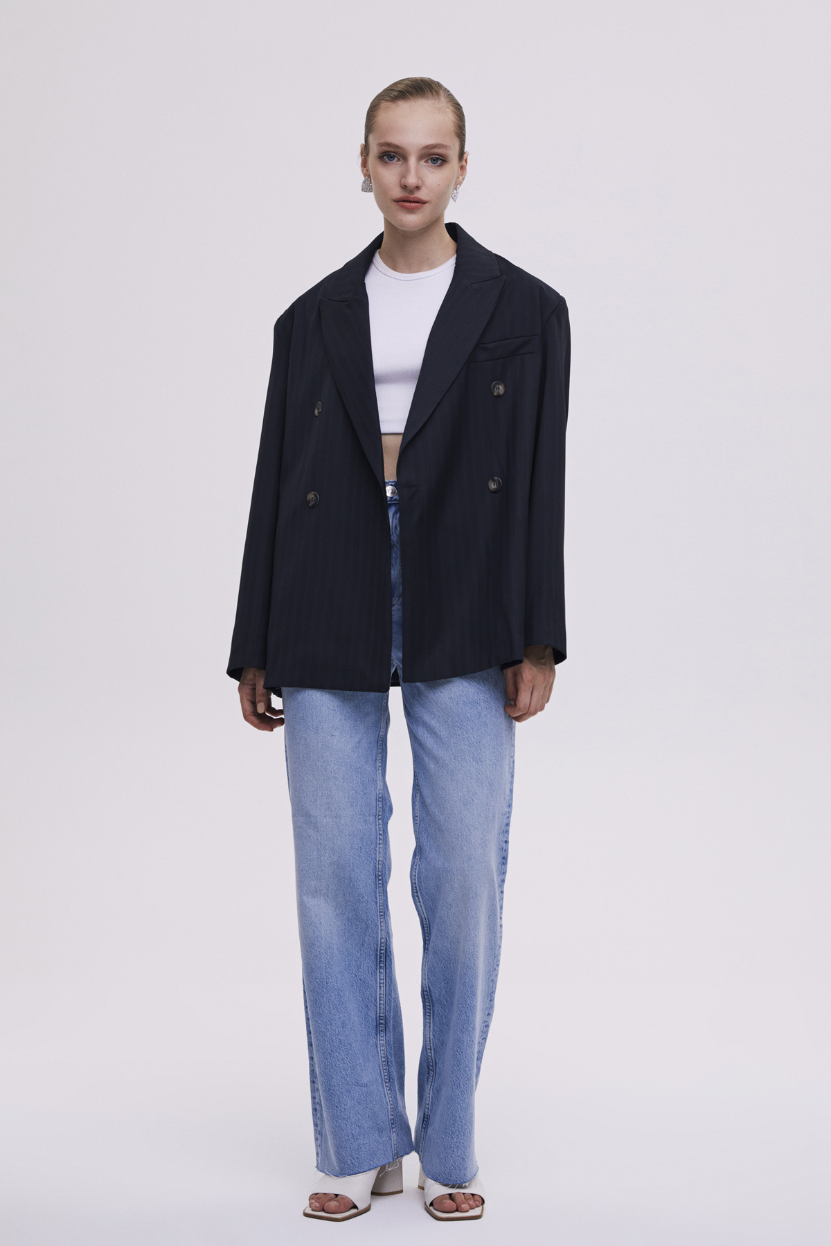 Çizgili Oversize Maskülen Blazer Ceket