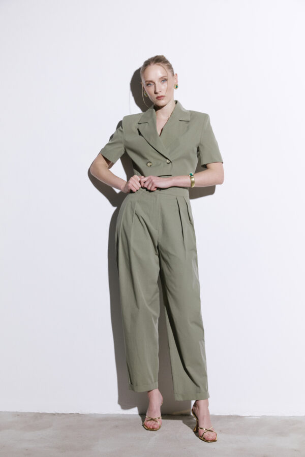 Crop Ceket, Pileli Pantolon