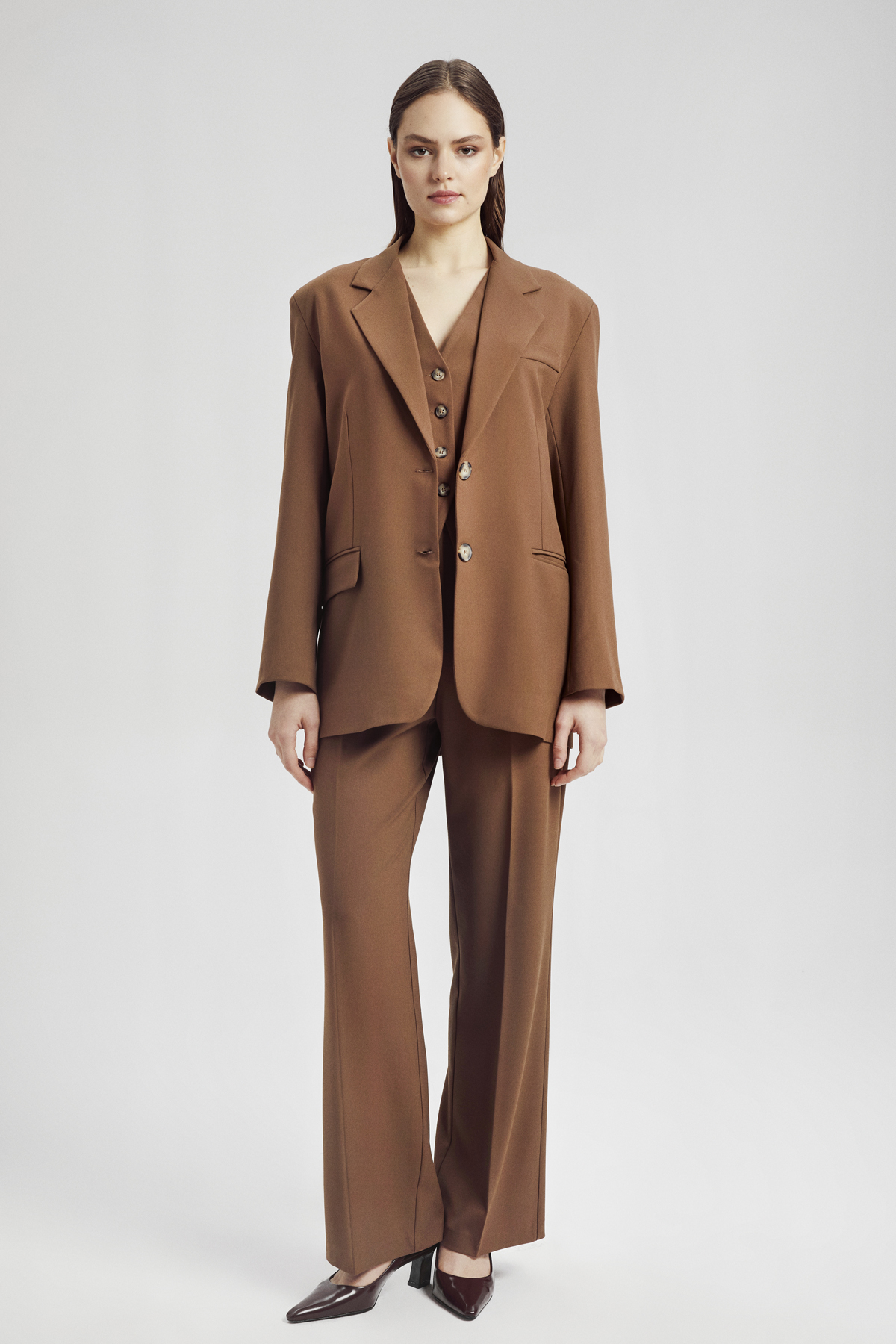 Klasik Oversize Blazer Ceket, Klasik Yelek, Klasik Straight Pantolon