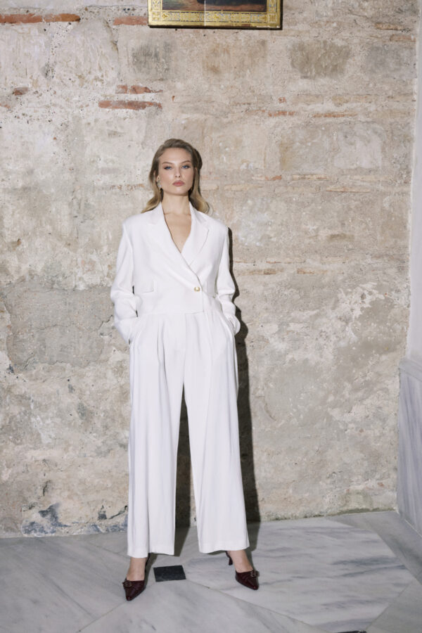 Kruvaze Crop Ceket, Palazzo Pantolon