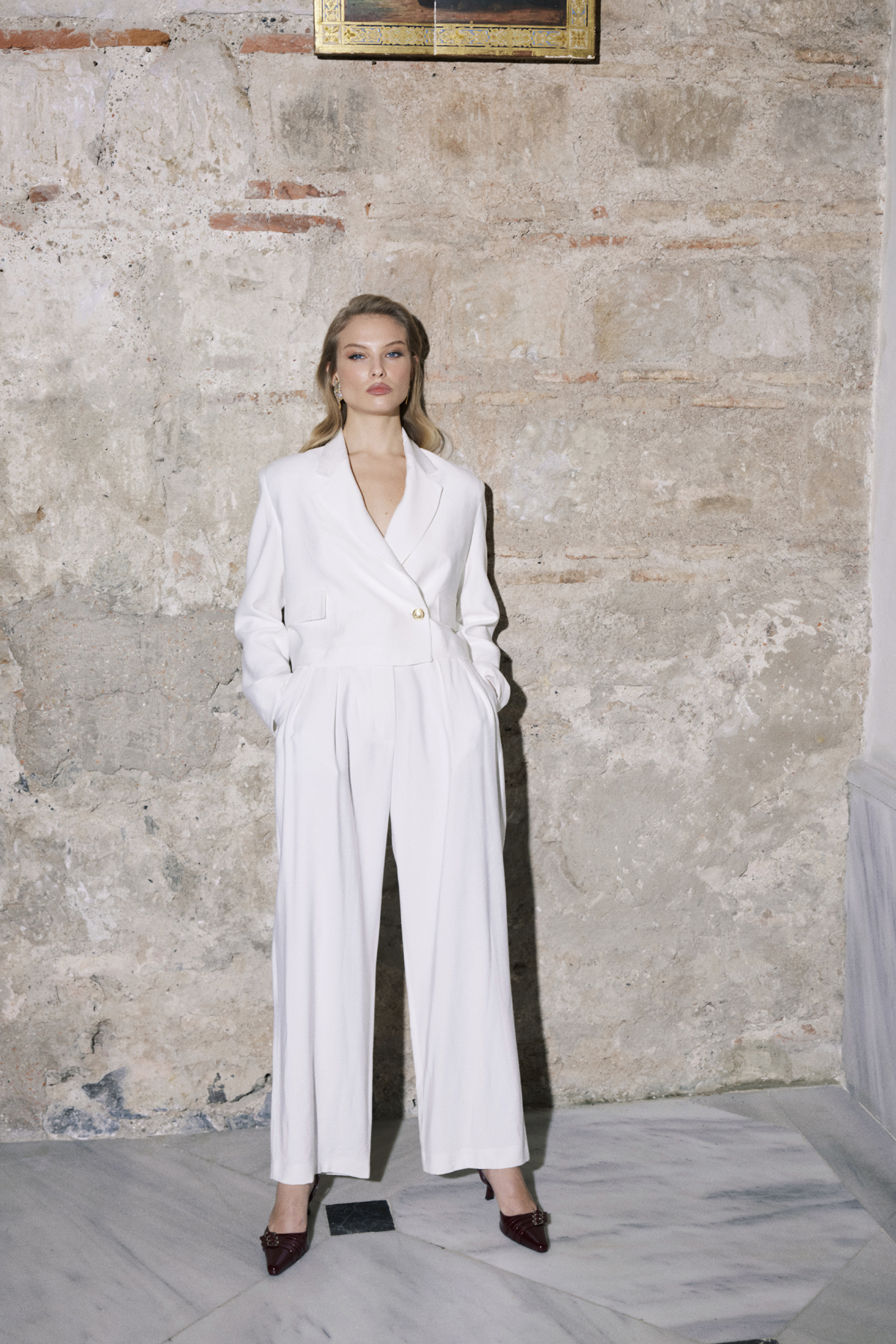 Kruvaze Crop Ceket, Palazzo Pantolon