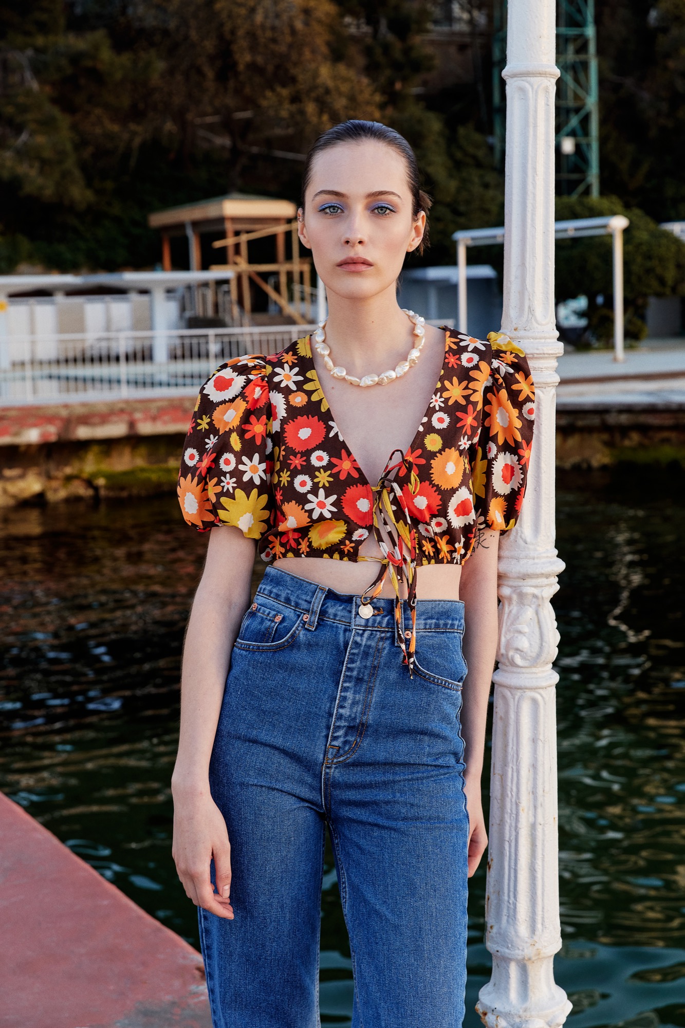 Çiçek Desenli Crop Top